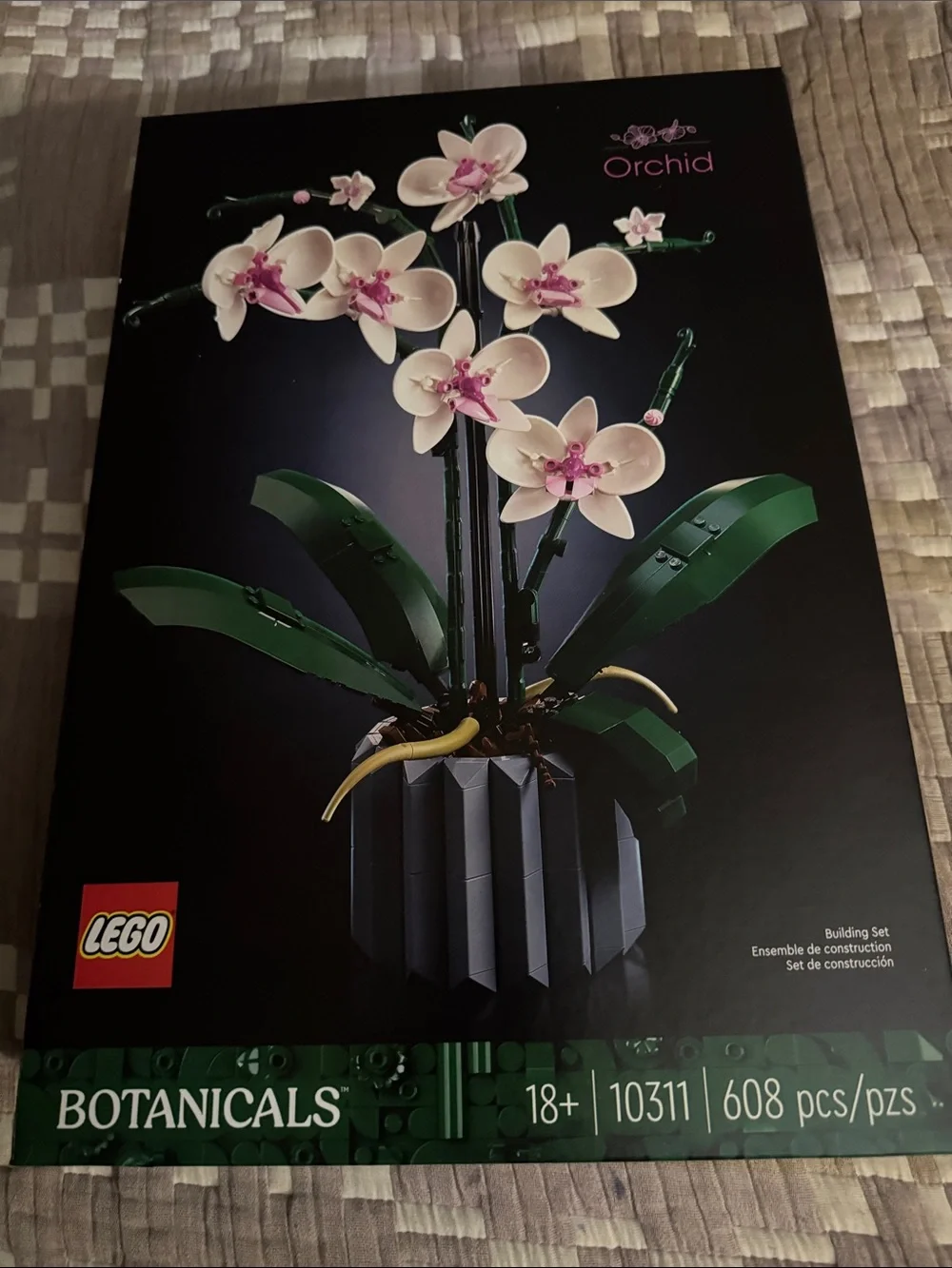 Lego Pink and White Orchid Wall Art with Green Leaves